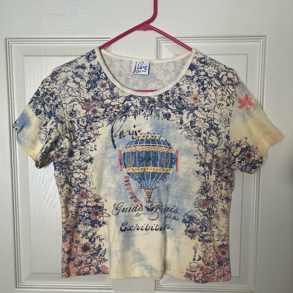 Vintage Y2K baby tee with rhinestones Paris Las Vegas size XL